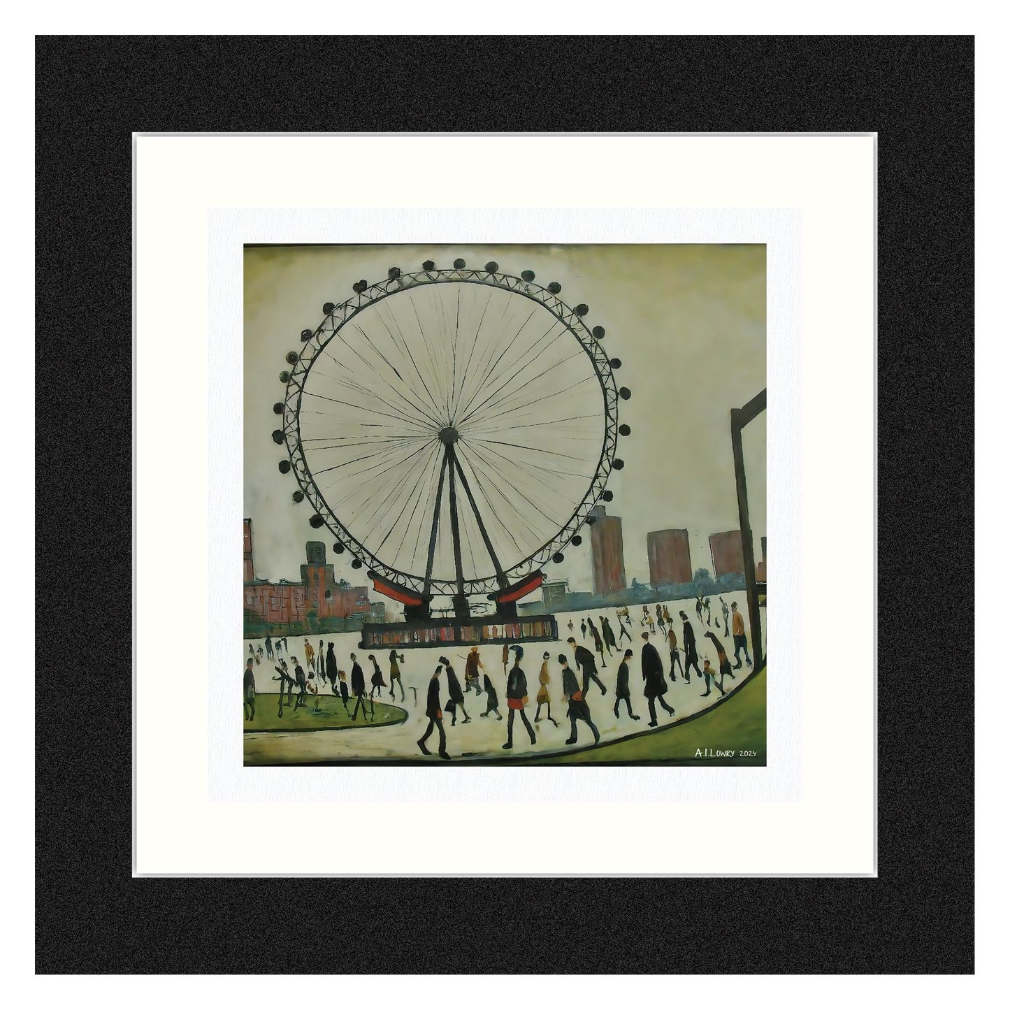 London Eye - Giclée Art Print 21cm Square. Splendid Image in the Style Of LS Lowry