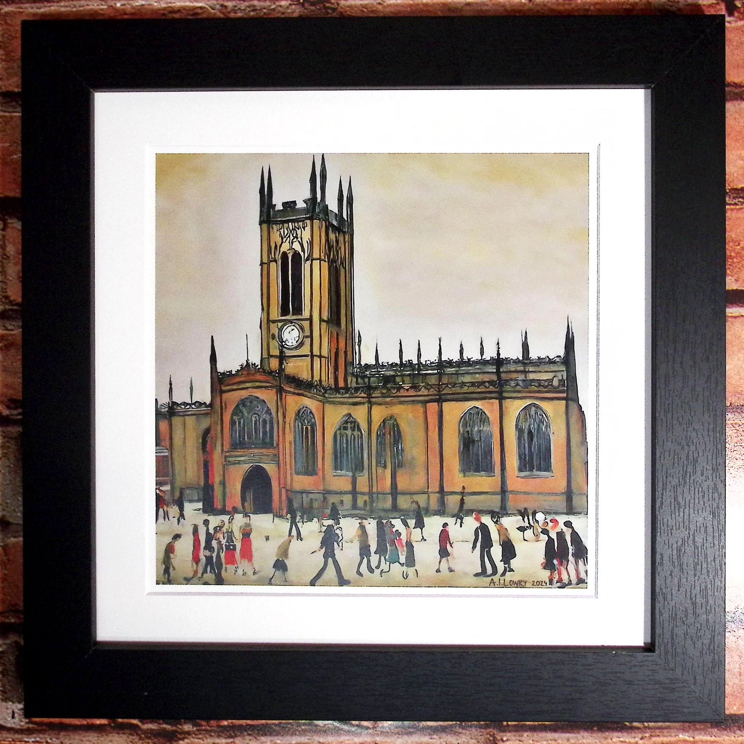 Manchester Cathedral - Giclée Art Print 21cm Square. Graceful Image in the Style Of LS Lowry