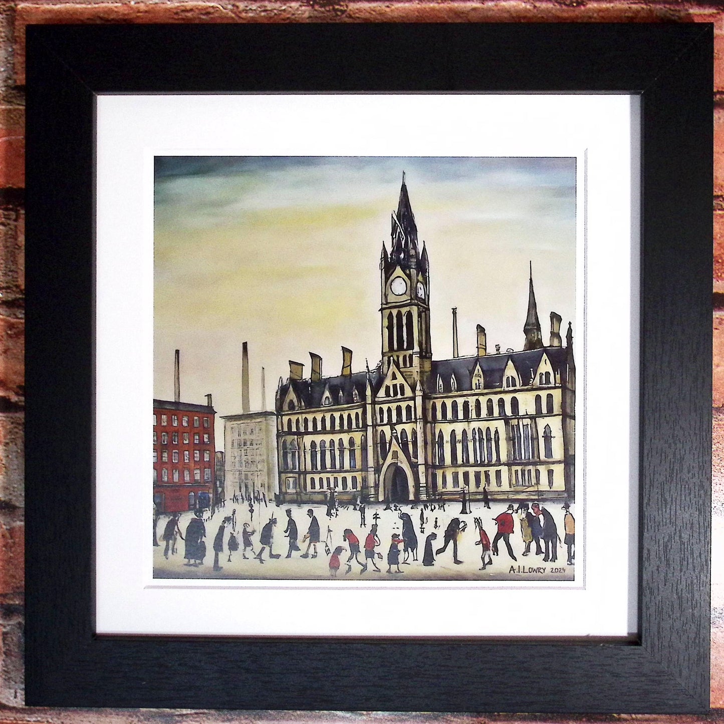Manchester Town Hall - Giclée Art Print 21cm Square. Attractive Image in the Style Of LS Lowry