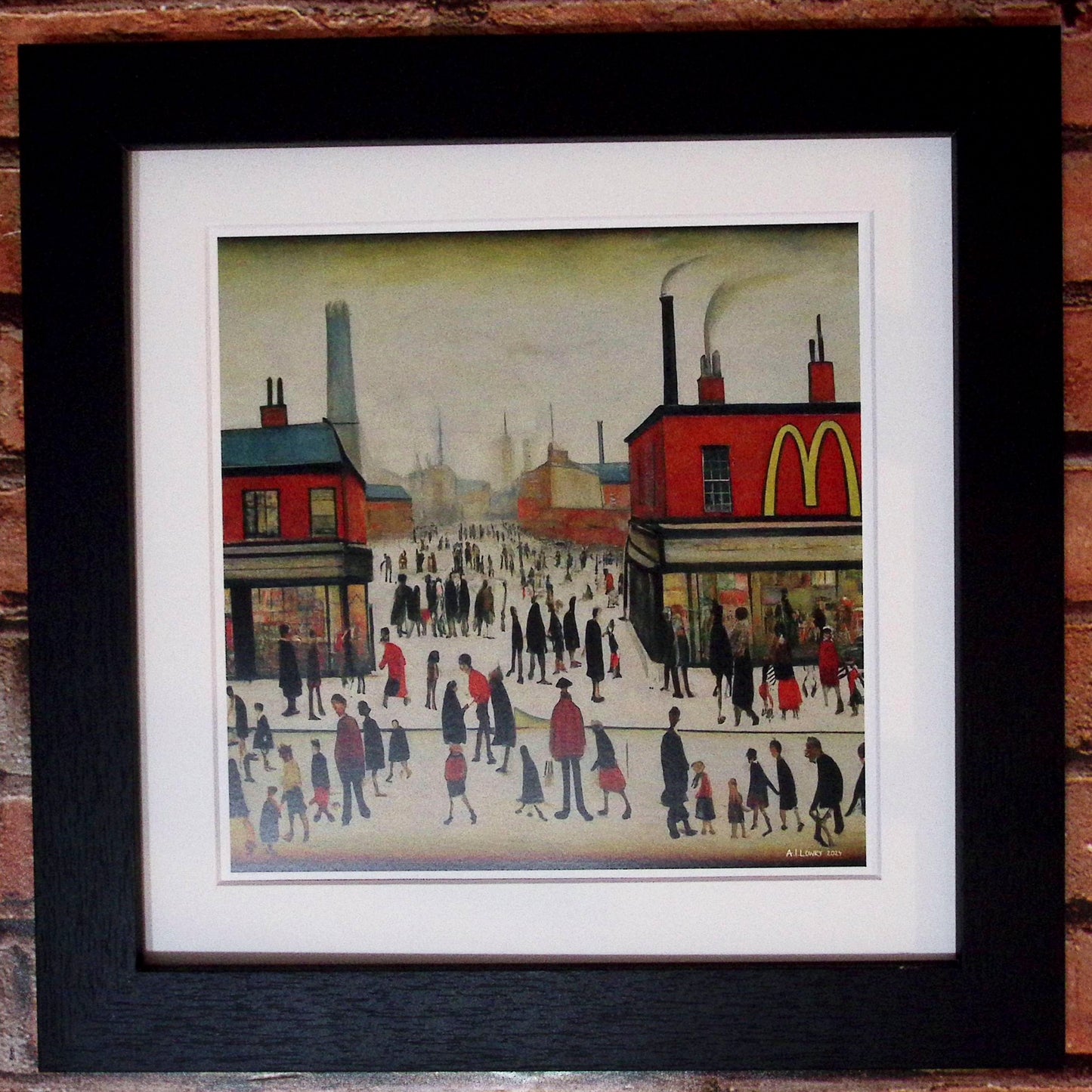 McDonalds - Impression d'art giclée 21 cm carré. Image nostalgique humoristique moderne dans le style de LS Lowry