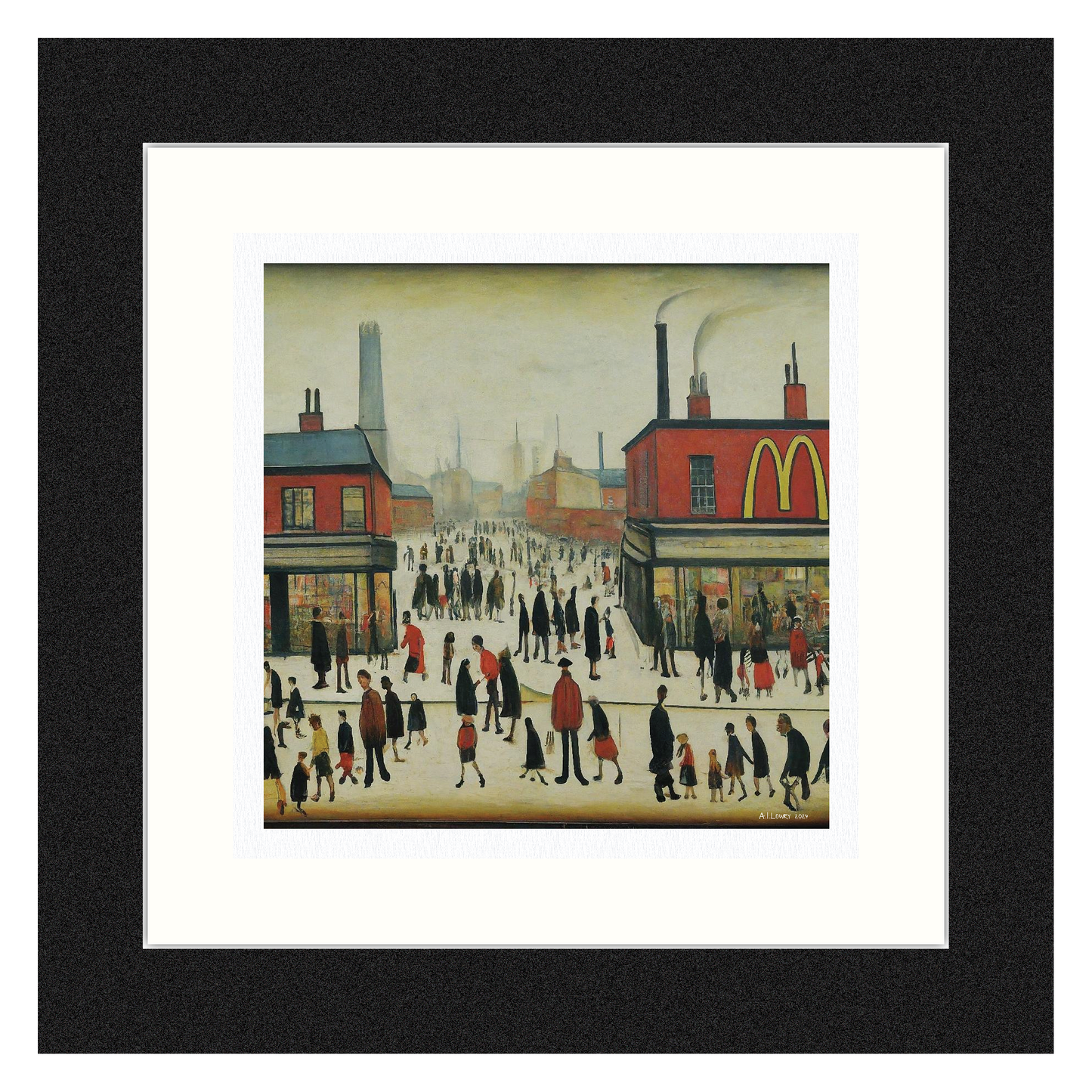 McDonalds - Impression d'art giclée 21 cm carré. Image nostalgique humoristique moderne dans le style de LS Lowry
