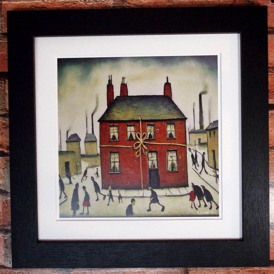 New Home - Impression d'art giclée 21 cm carré. Belle image dans le style de LS Lowry