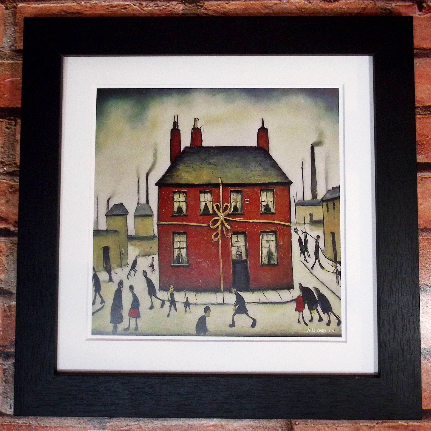New Home - Impression d'art giclée 21 cm carré. Belle image dans le style de LS Lowry