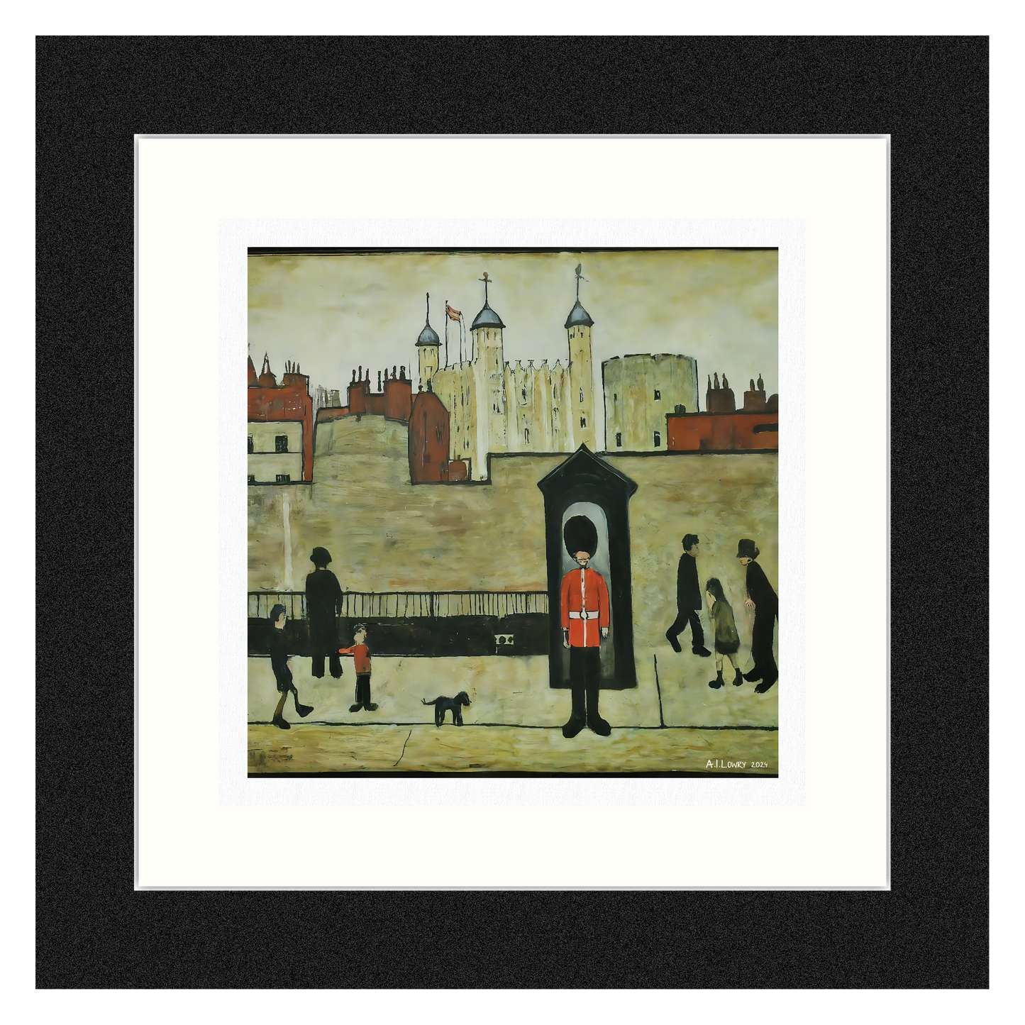 On Guard - Giclée Art Print 21cm Square. Fascinating Image in the Style Of LS Lowry
