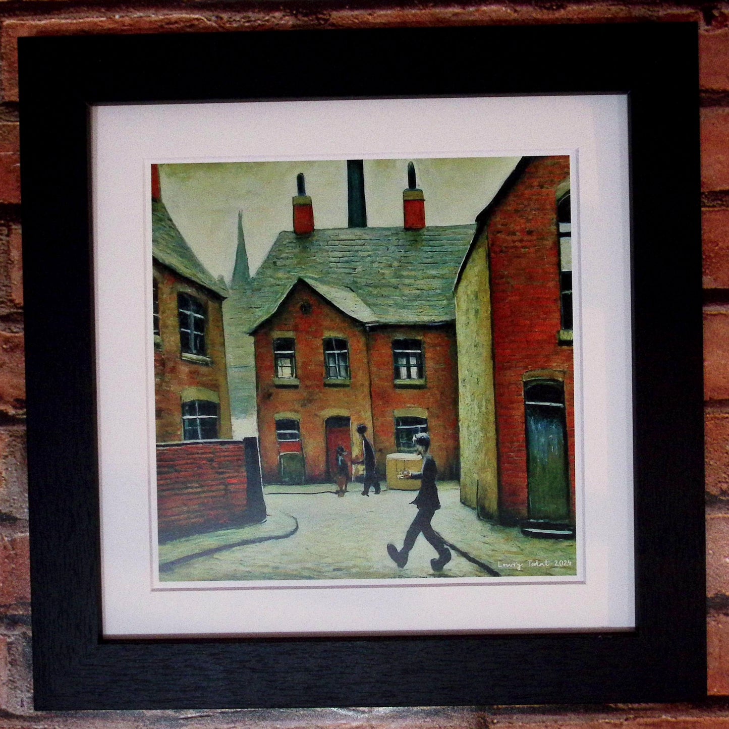 Parcel Man - Giclée Art Print 12" Square Balck Framed. Impressive Image in the Style Of LS Lowry. Ideal Gift.