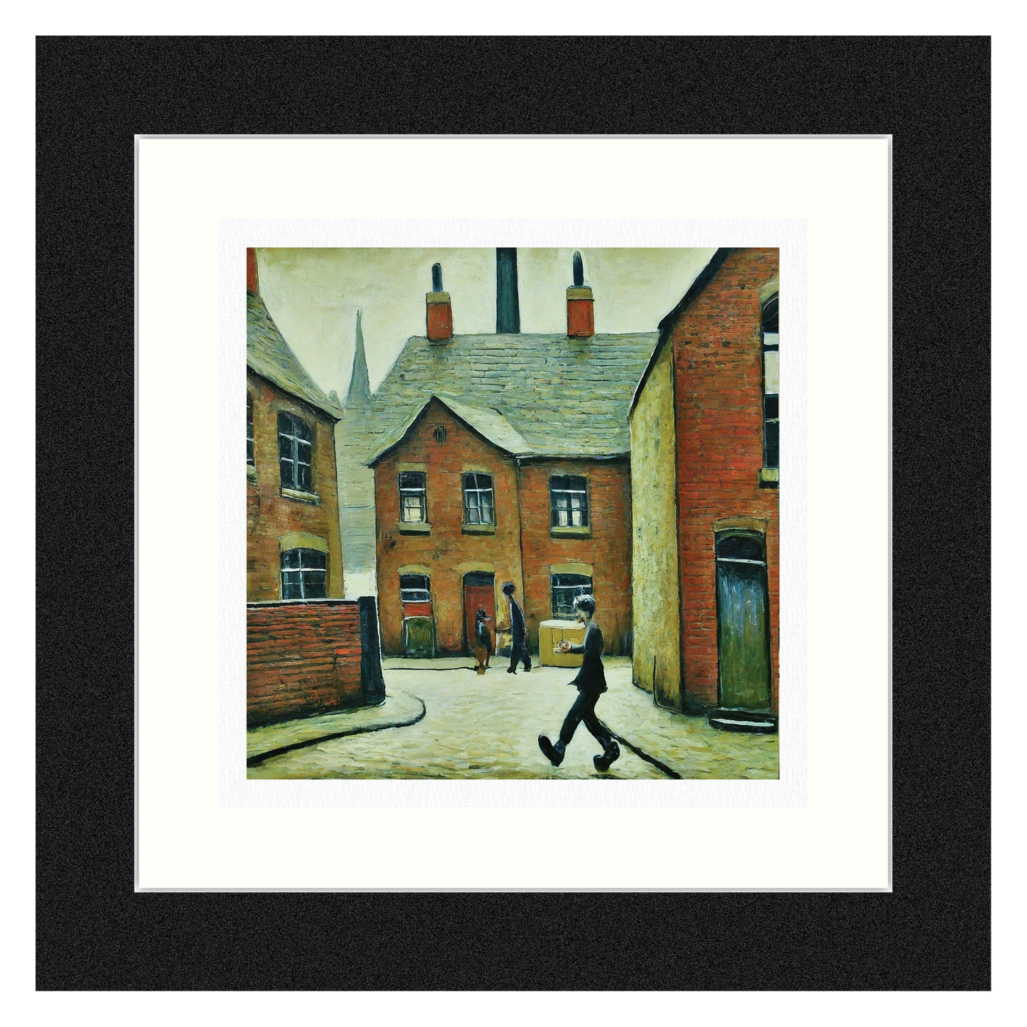 Parcel Man - Giclée Art Print 12" Square Balck Framed. Impressive Image in the Style Of LS Lowry. Ideal Gift.
