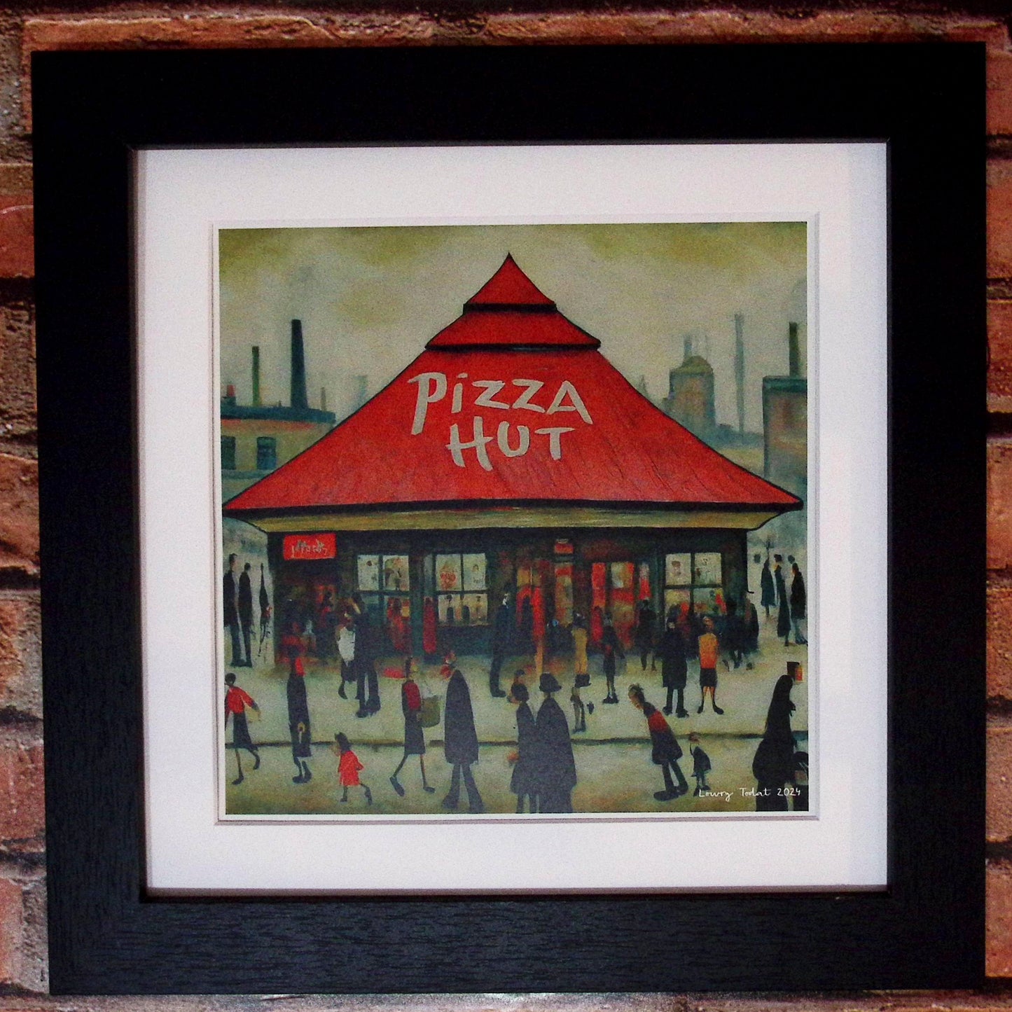 Pizza Hut - Giclée Art Print 12" Square Black Framed. Tasty Image in the Style Of LS Lowry. Ideal Gift.