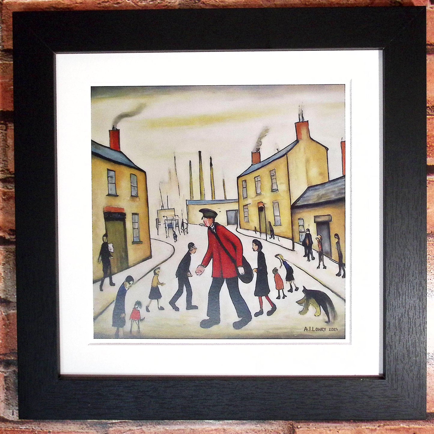 A Postman's Round Giclée Art Print 21cm Square. Lovely Image in the Style Of LS Lowry