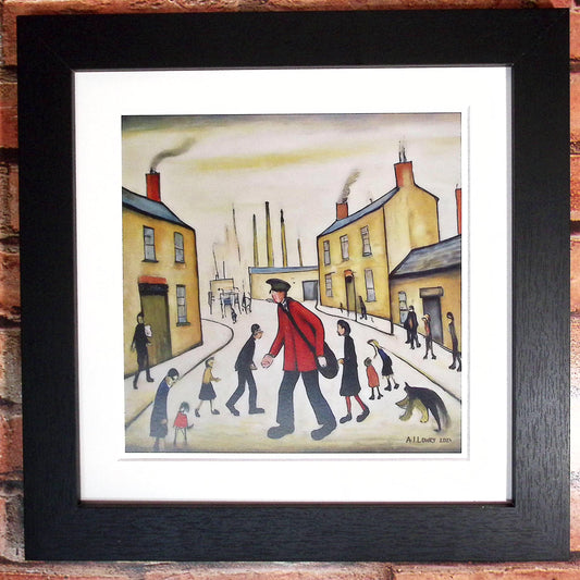 Impression d'art giclée ronde d'un facteur, format carré de 21 cm. Belle image dans le style de LS Lowry