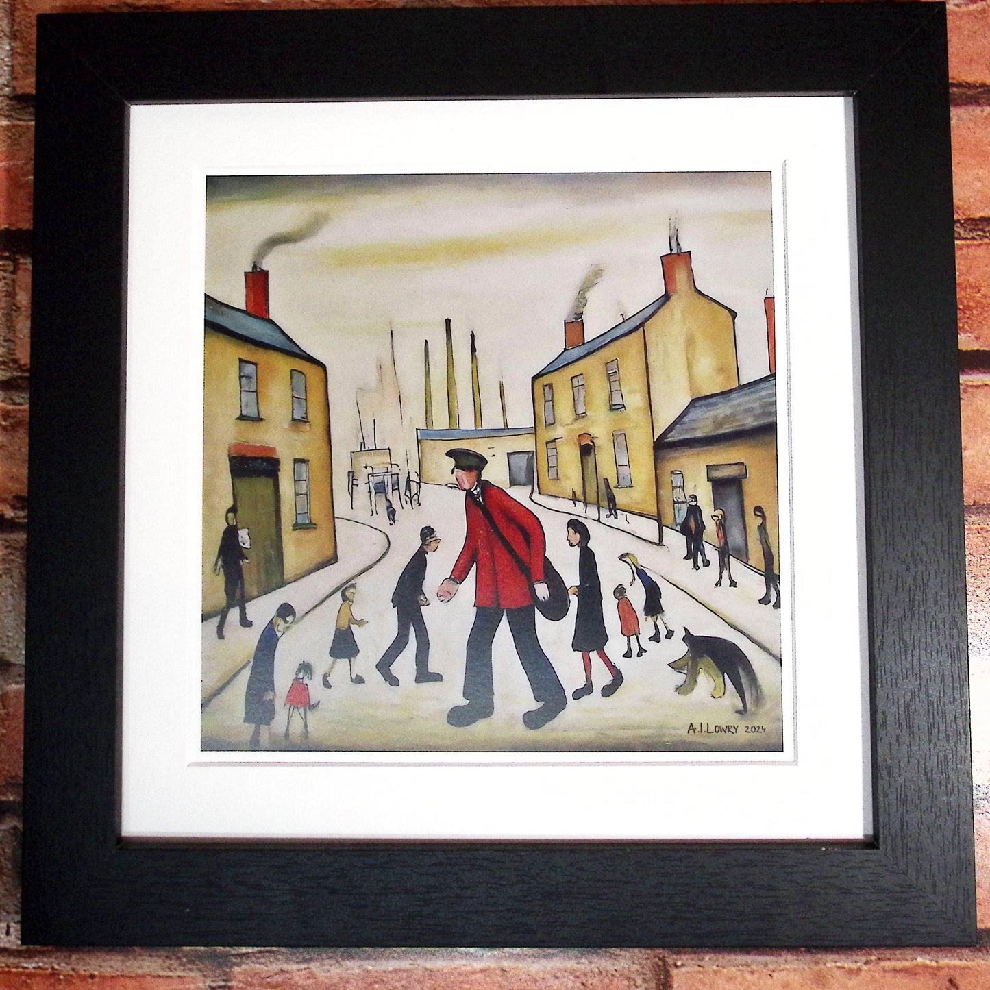 A Postman's Round Giclée Art Print 21cm Square. Lovely Image in the Style Of LS Lowry