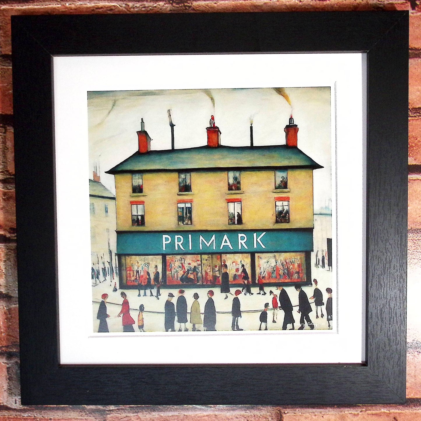 Primark - Giclée Art Print 12" Square Black Framed. Stylish Image in the Style Of LS Lowry. Ideal Gift.