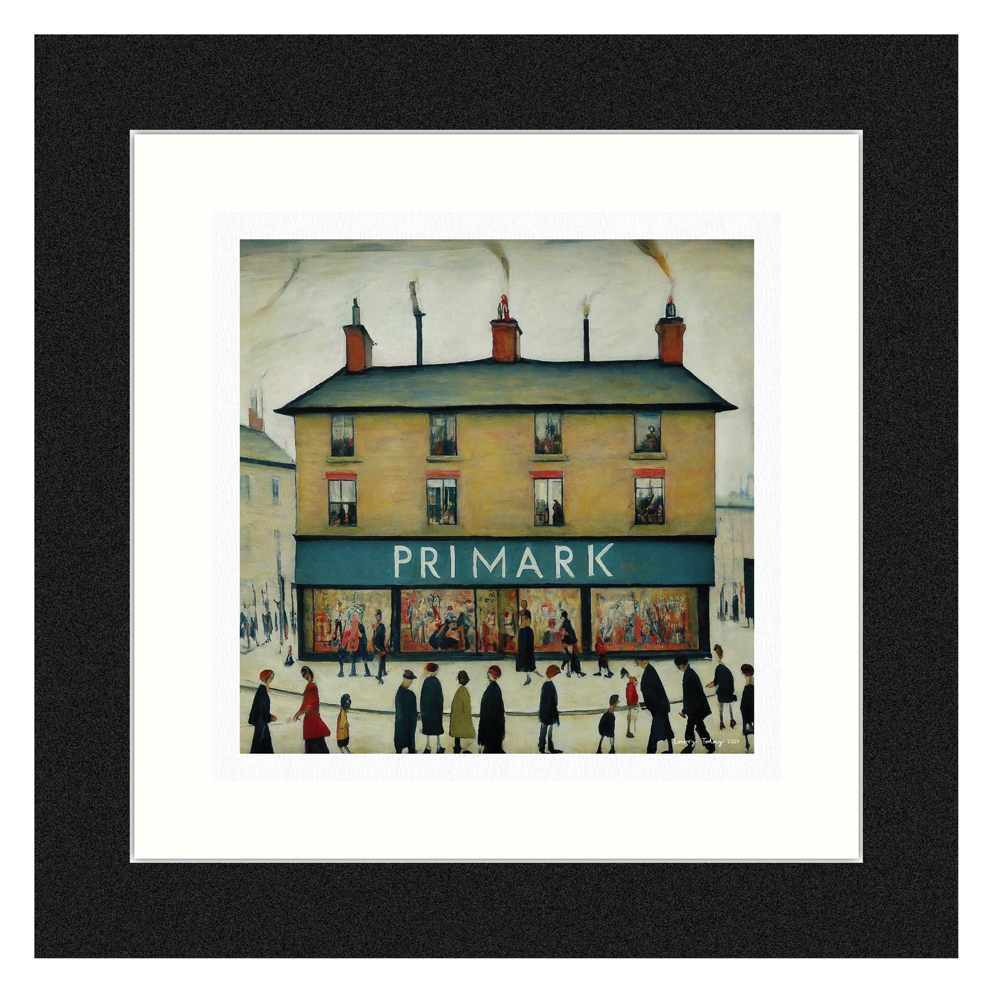 Primark - Giclée Art Print 12" Square Black Framed. Stylish Image in the Style Of LS Lowry. Ideal Gift.