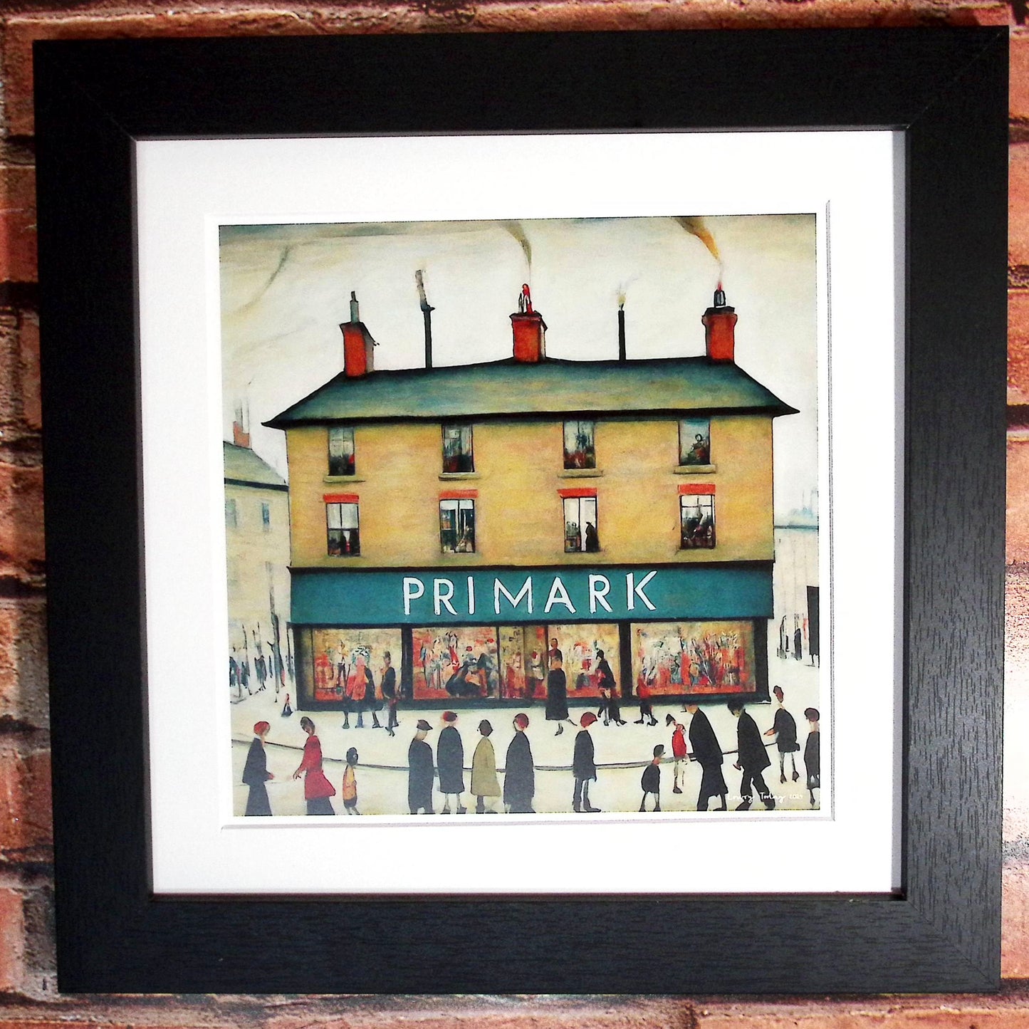 Primark - Giclée Art Print 12" Square Black Framed. Stylish Image in the Style Of LS Lowry. Ideal Gift.