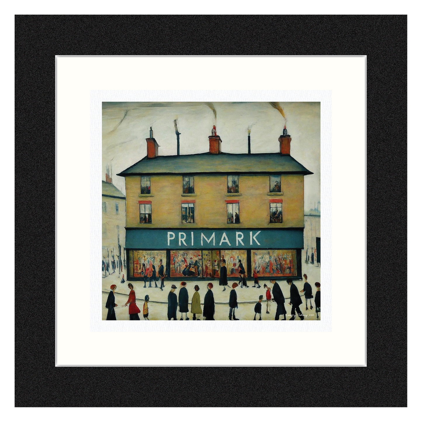 Primark - Giclée Art Print 12" Square Black Framed. Stylish Image in the Style Of LS Lowry. Ideal Gift.