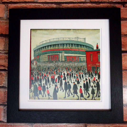 The "Red" Stadium - Giclée Art Print 12" Square Framed. Stylish Image in the Style Of LS Lowry. Ideal Gift.