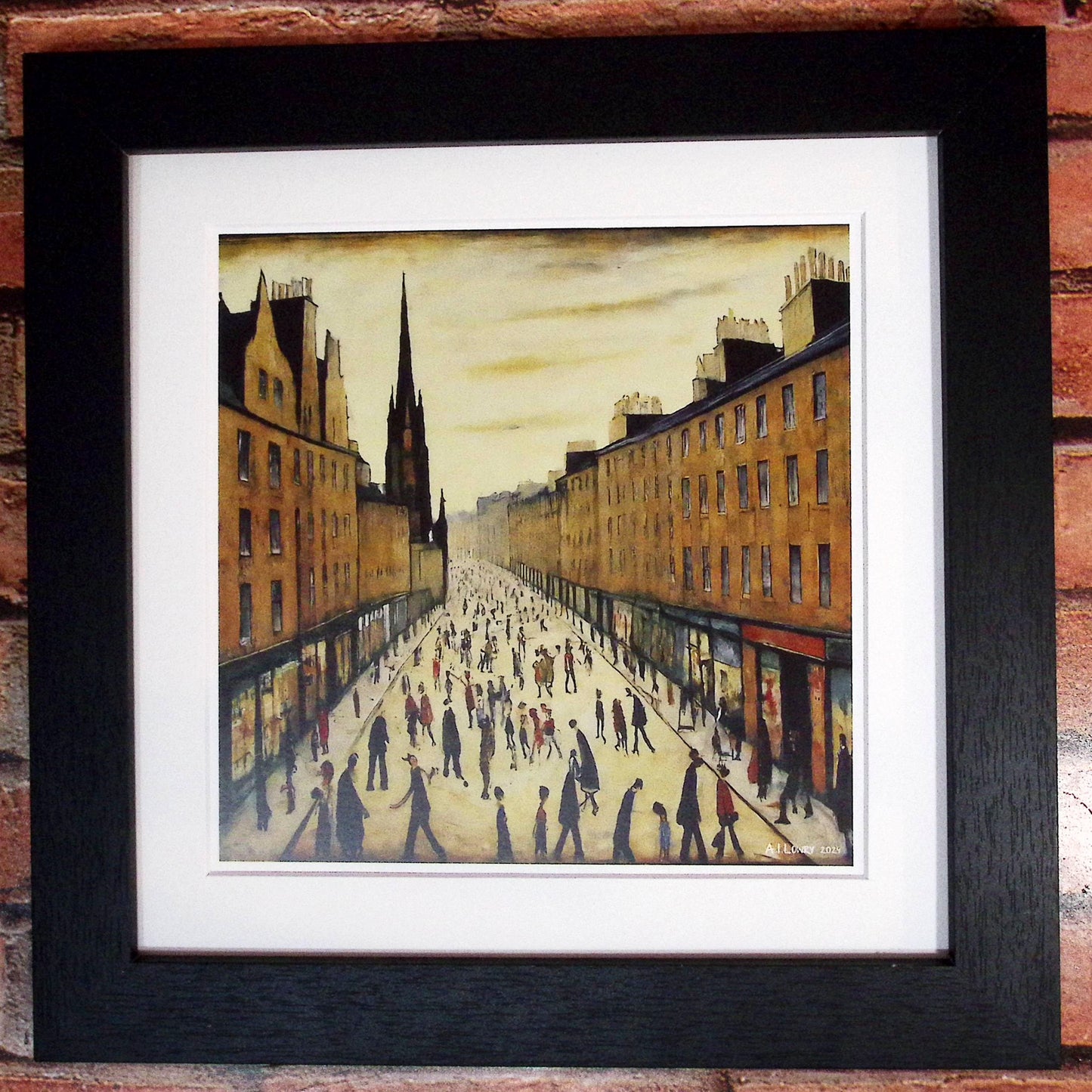 The Royal Mile, Edinburgh - Giclée Art Print 21cm Square. Stunning Image in the Style Of LS Lowry