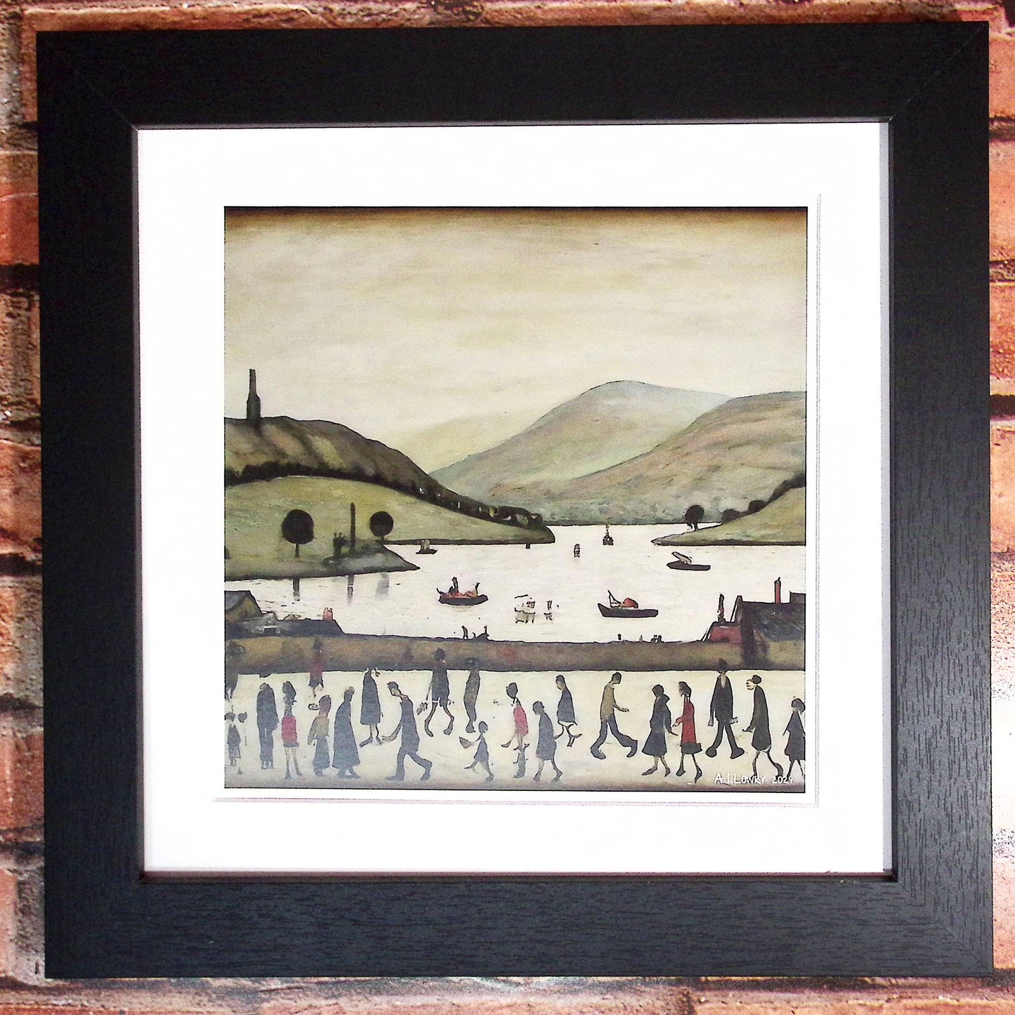 Lac Windermere - Impression d'art giclée 21 cm carré. Image gracieuse dans le style de LS Lowry