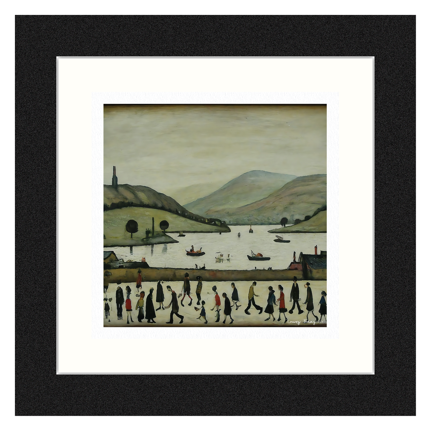 Lac Windermere - Impression d'art giclée 21 cm carré. Image gracieuse dans le style de LS Lowry