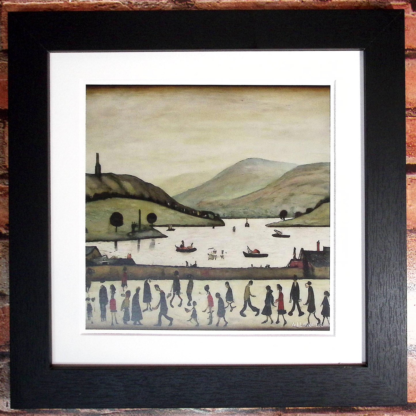 Lac Windermere - Impression d'art giclée 21 cm carré. Image gracieuse dans le style de LS Lowry