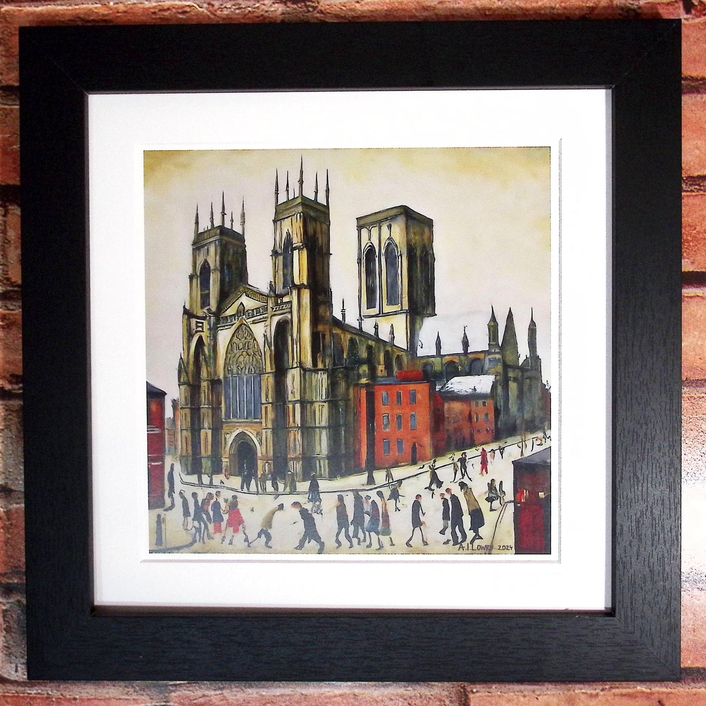 York Minster - Giclée Art Print 21cm Square. Fabulous Image in the Style Of LS Lowry