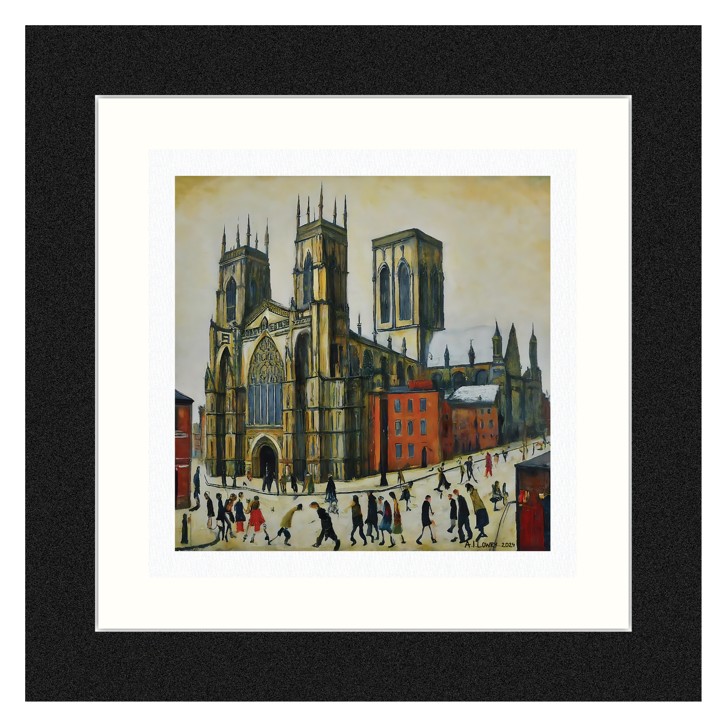 York Minster - Giclée Art Print 21cm Square. Fabulous Image in the Style Of LS Lowry