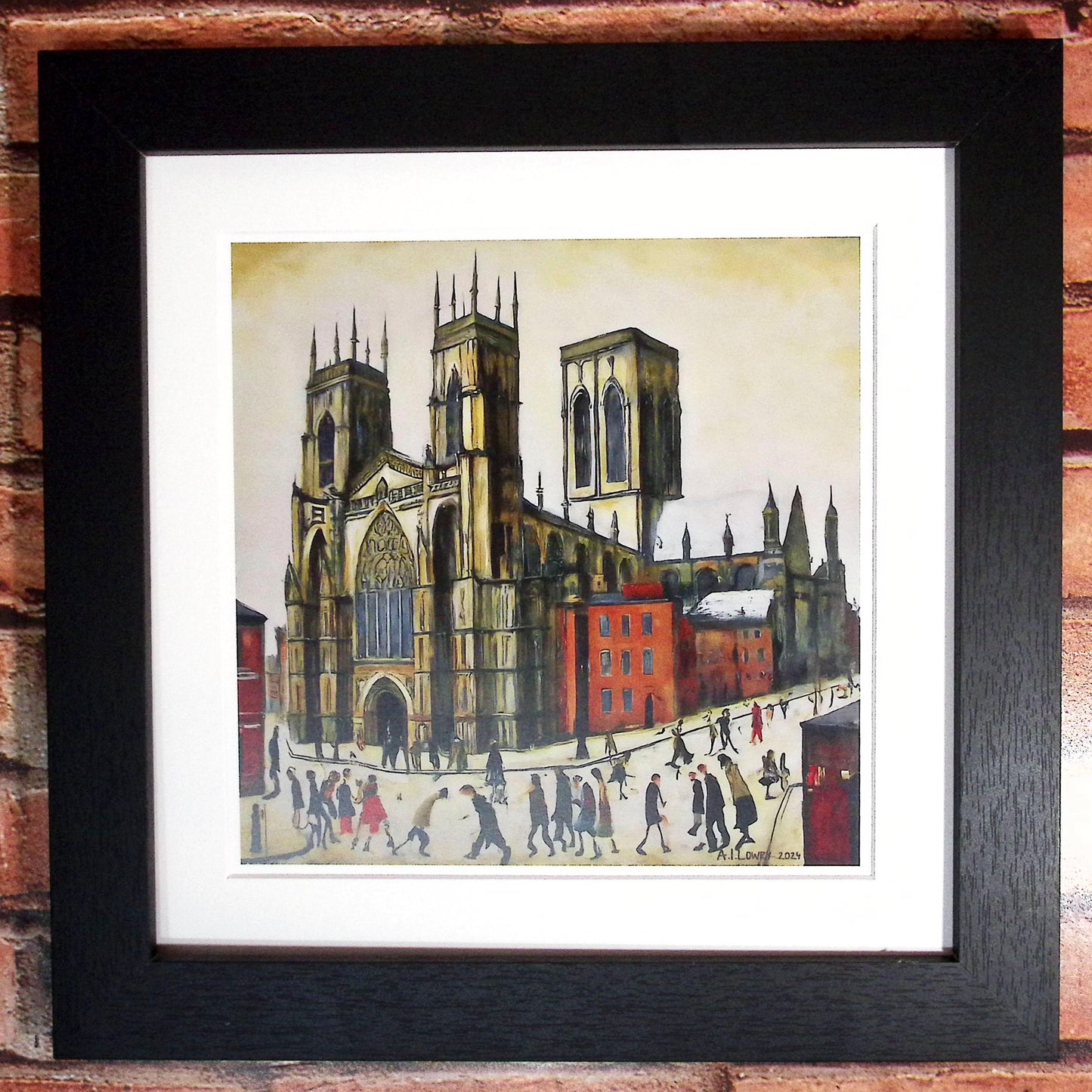 York Minster - Giclée Art Print 21cm Square. Fabulous Image in the Style Of LS Lowry