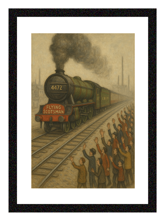 The Flying Scotsman Locomotive - A4 Size Giclée Art Print. Lowry Style Art Print. Available Framed and Unframed.