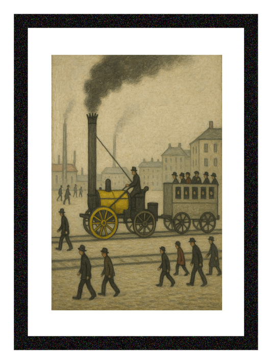 Stephenson's Rocket Steam Locomotive - A4 Size Giclée Art Print. Lowry Style Art Print. Available Framed and Unframed.