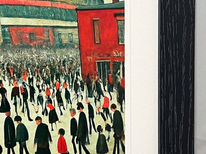 The "Red" Stadium - Giclée Art Print 21cm Square. Stylish Image in the Style Of LS Lowry. Ideal Gift.