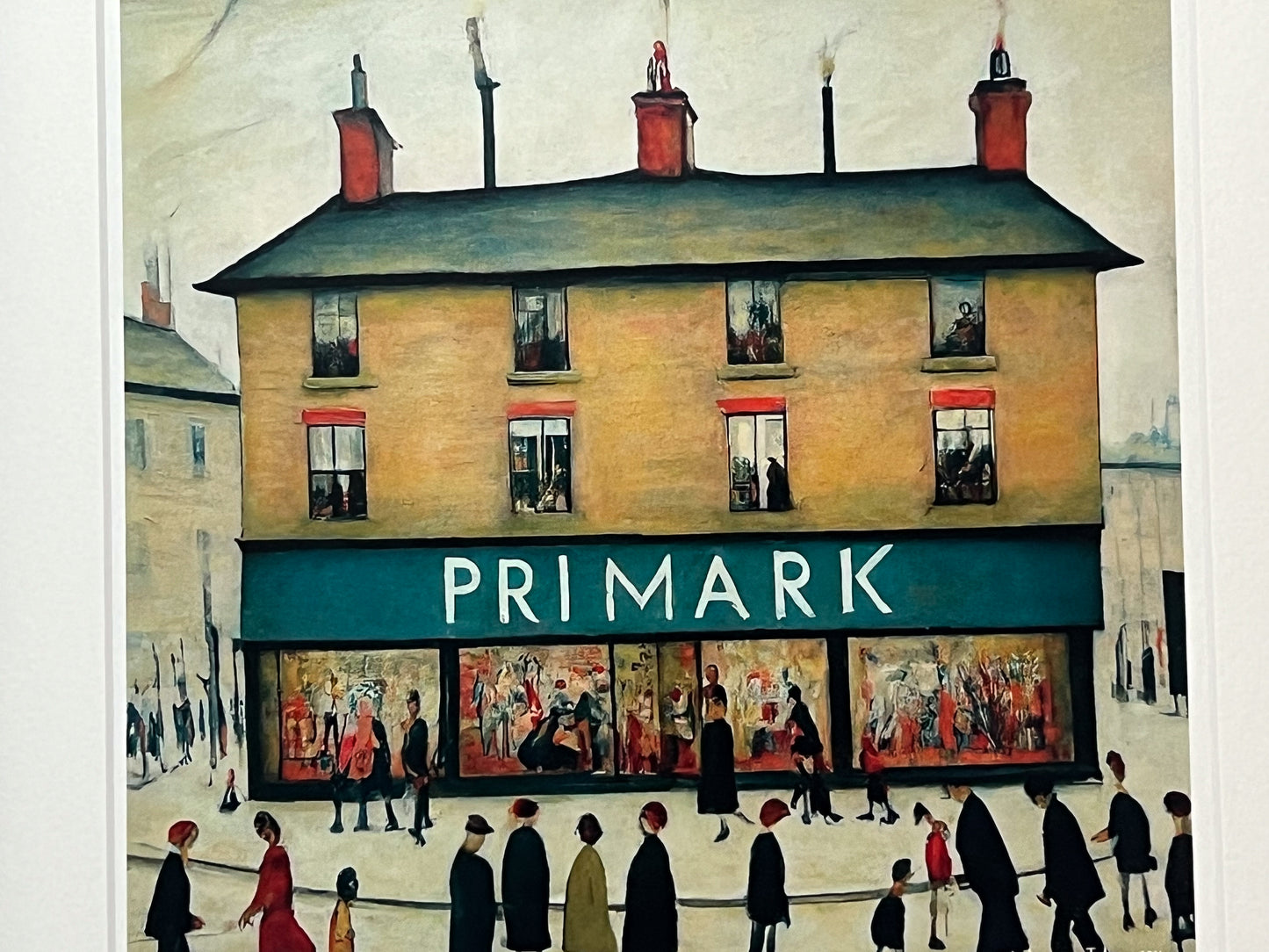 Primark - Giclée Art Print 21cm Square. Stylish Image in the Style Of LS Lowry. Ideal Gift.