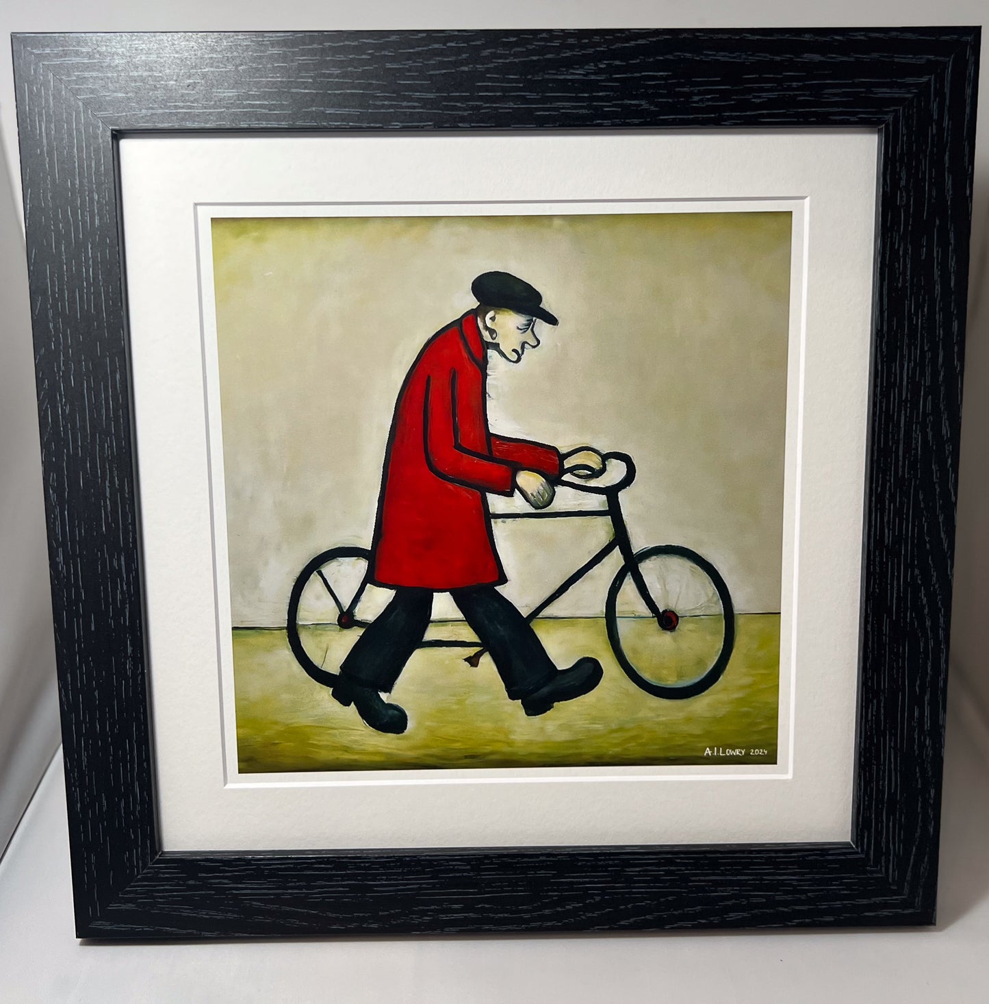 Bicycle Man - Giclée Art Print 21cm Square. Charming Image in the Style Of LS Lowry