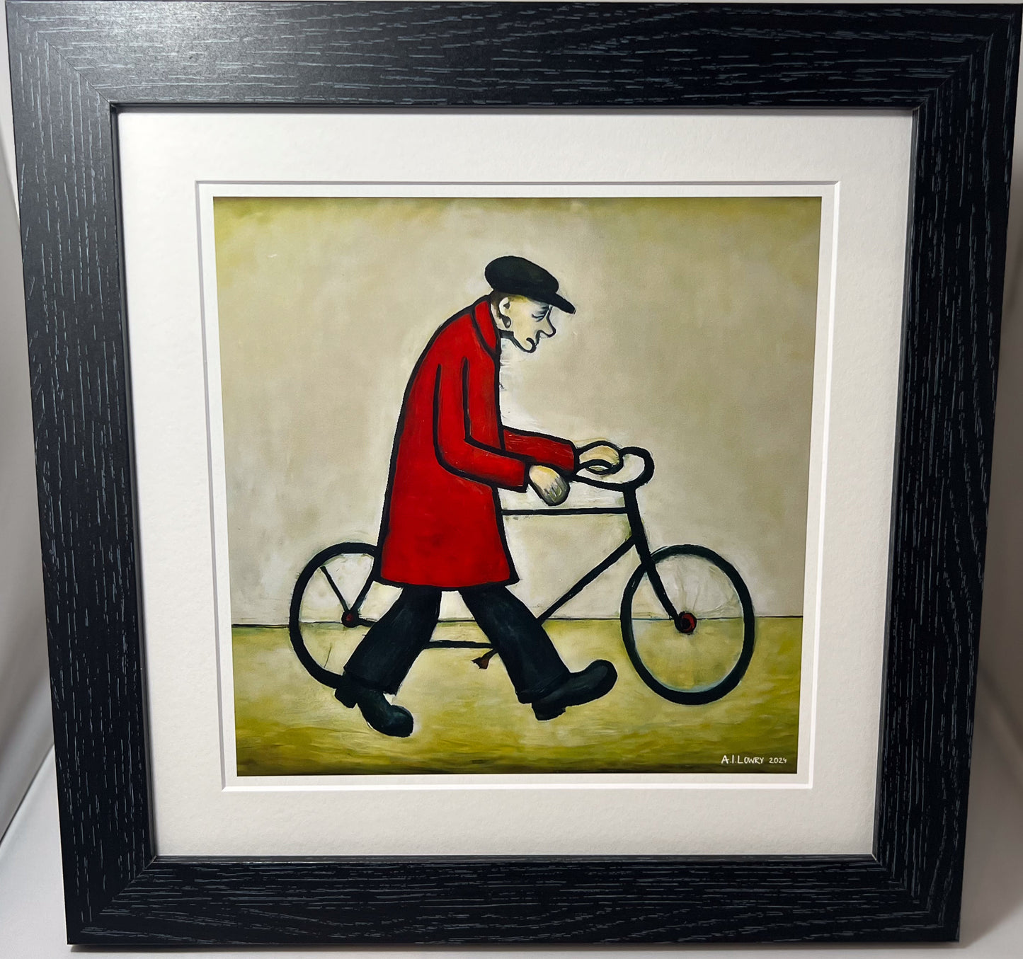 Bicycle Man - Giclée Art Print 21cm Square. Charming Image in the Style Of LS Lowry