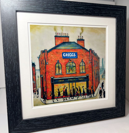 Greggs - Giclée Art Print 21cm Square. Modern Nostalgia Image in the Style Of LS Lowry