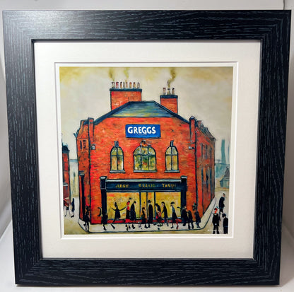 Greggs - Giclée Art Print 21cm Square. Modern Nostalgia Image in the Style Of LS Lowry