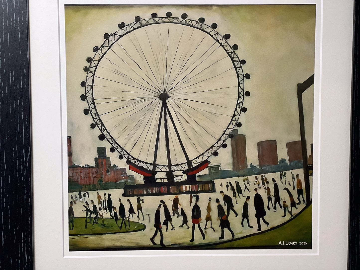 London Eye - Giclée Art Print 21cm Square. Splendid Image in the Style Of LS Lowry