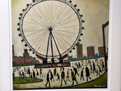 London Eye - Giclée Art Print 21cm Square. Splendid Image in the Style Of LS Lowry