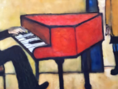 Piano Man - Giclée Art Print 21cm Square. Entertaining Image in the Style Of LS Lowry