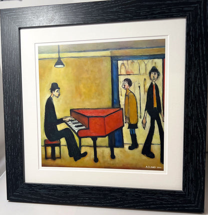 Piano Man - Giclée Art Print 21cm Square. Entertaining Image in the Style Of LS Lowry