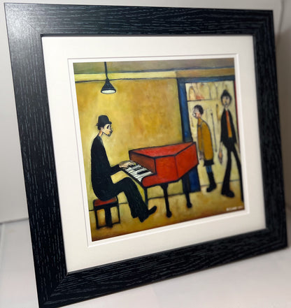 Piano Man - Giclée Art Print 21cm Square. Entertaining Image in the Style Of LS Lowry