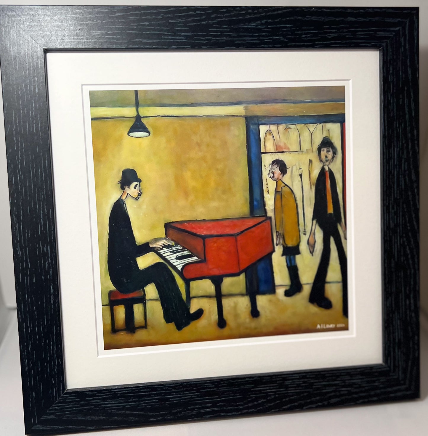 Piano Man - Giclée Art Print 21cm Square. Entertaining Image in the Style Of LS Lowry