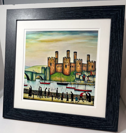 Conwy Castle - Giclée Art Print 21cm Square. Classic Welsh Castle Image in the Style Of LS Lowry