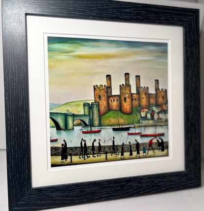 Conwy Castle - Giclée Art Print 21cm Square. Classic Welsh Castle Image in the Style Of LS Lowry