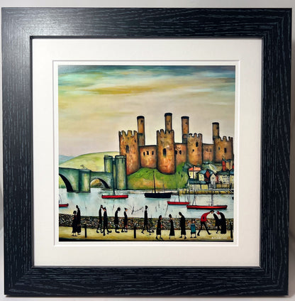 Conwy Castle - Giclée Art Print 21cm Square. Classic Welsh Castle Image in the Style Of LS Lowry