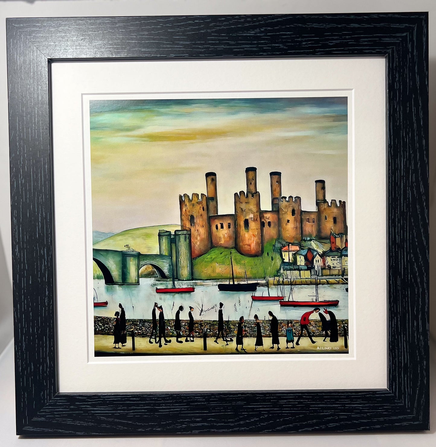 Conwy Castle - Giclée Art Print 21cm Square. Classic Welsh Castle Image in the Style Of LS Lowry