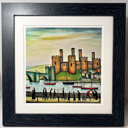 Conwy Castle - Giclée Art Print 21cm Square. Classic Welsh Castle Image in the Style Of LS Lowry