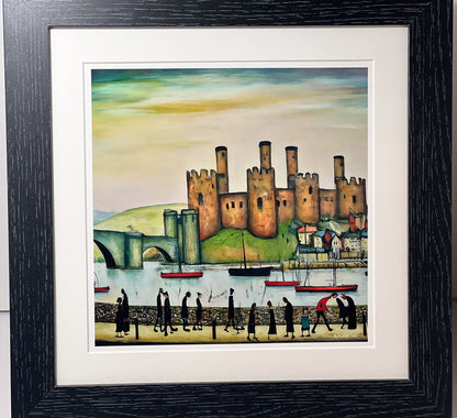 Conwy Castle - Giclée Art Print 21cm Square. Classic Welsh Castle Image in the Style Of LS Lowry