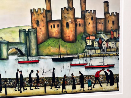 Conwy Castle - Giclée Art Print 21cm Square. Classic Welsh Castle Image in the Style Of LS Lowry