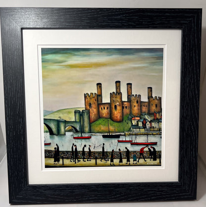 Conwy Castle - Giclée Art Print 21cm Square. Classic Welsh Castle Image in the Style Of LS Lowry