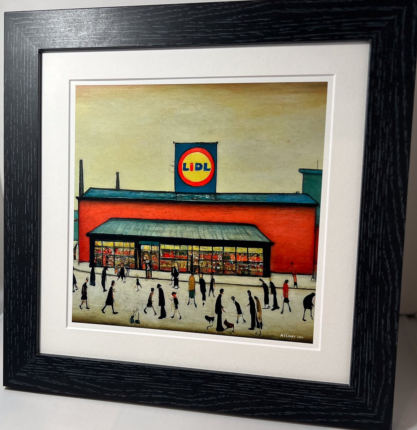 Lidl - Giclée Art Print 21cm Square. Modern Humorous Nostalgia Image in the Style Of LS Lowry