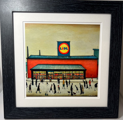 Lidl - Giclée Art Print 21cm Square. Modern Humorous Nostalgia Image in the Style Of LS Lowry